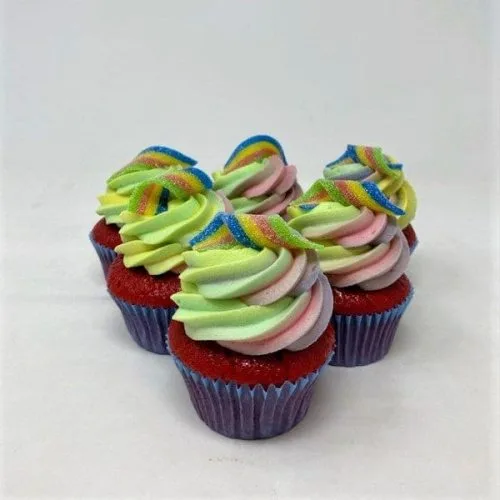 Regnbue-cupcakes 6 pk.